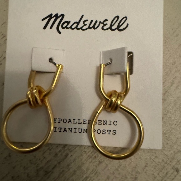 NWT: Madewell Gold Double Wire Wrap Dangle Hoop Earrings - Picture 5 of 7